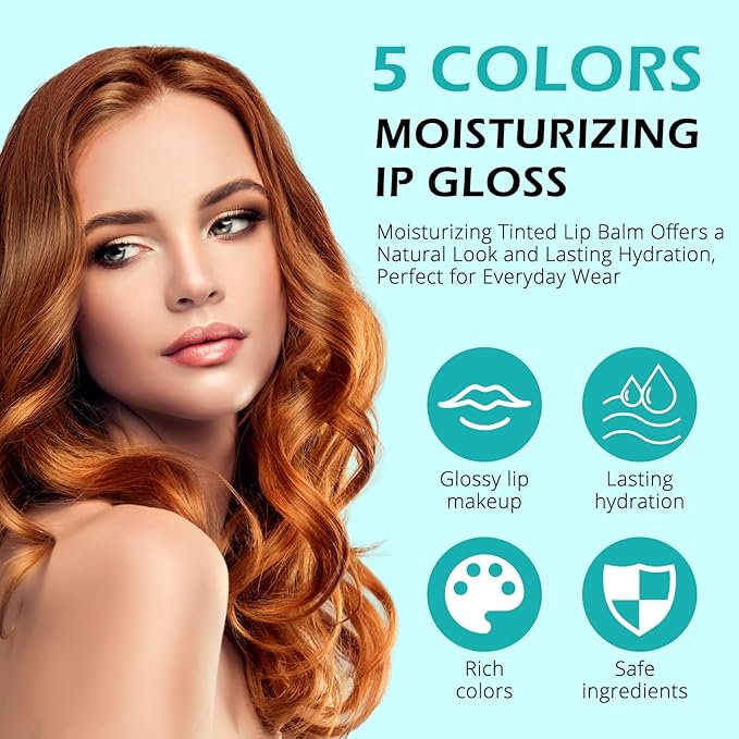 5 Pcs Lip Tint Hydrating,Moisturizing Tinted Lip Balm Set,Waterproof Long-Lasting Lip Gloss Lipstick,Natural Lip Moisturizer Non-Stick Cup Lip Stain for Women and GirlsGTVOSY Lip Tint 5 Pcs