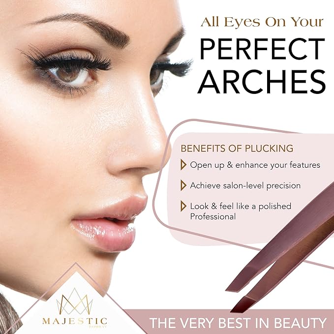 Majestic Bombay Fine Point + Slant Tweezers for Women and Men – Splinter Ticks, Facial, Brow and Ingrown Hair Removal–Sharp, Needle Nose, Surgical Tweezers Precision best tweezers for chin hair