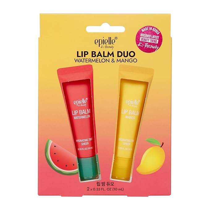 Epielle Lip Balm Duo Watermelon & Mango, Hydrating Tint Sheer, Kbeauty, Stocking Stuffers, Thanksgiving Essentials