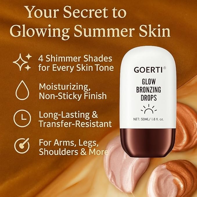 Body Shimmer Oil – Liquid Highlighter for Glowing Skin, Waterproof & Long-Lasting Body Makeup for Face, Arms, Legs & Shoulders, Bronze Illuminating Glow Lotion, 1.6 Fl Oz (04#/ Rich Bronze Glow, 50ml)