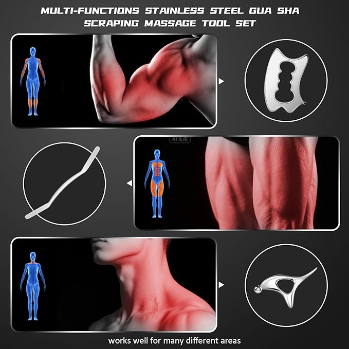 Stainless Steel Gua Sha Tools, 3 in 1 Muscle Scraper Tool, Metal Gua Sha Physical Therapy Equipment, Body Guasha, Myofascial Release,Scraping Tool Physical Therapy, Deep Tissue Massager for Knots