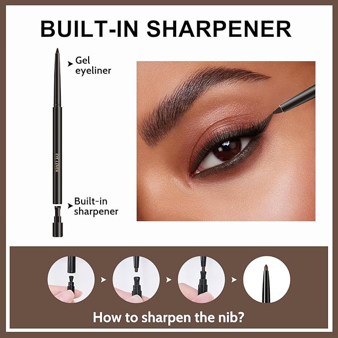Erinde Brown Gel Eyeliner for Mature Women - Waterproof Smudge-proof Eye Liner Pencil, Gel Cream Matte Texture, Built-in Sharpener, Long Lasting Precision Waterline Eyeliner for Older Women