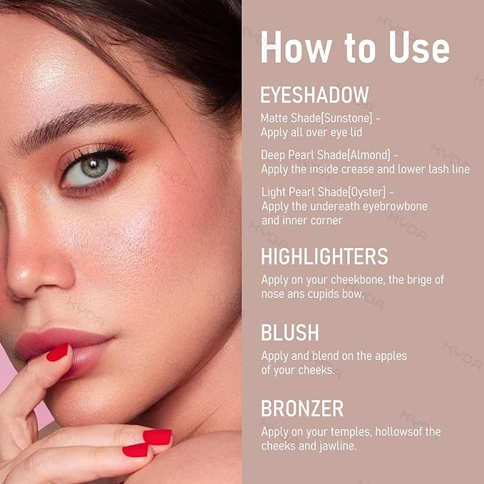 KYDA Baked Makeup Palette, Full Size Baked Palette Compact Includes Bronzer, Blush, Highlighters and 4 Eyeshadows, Travel-Friendly Baking Makeup, Highly Pigmented, Long-Wearing