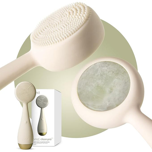 PMD Beauty Clean Pro Jade - Smart Facial Cleansing Device with Silicone Brush & Jade Gemstone ActiveWarmth Anti-Aging Massager - Waterproof - SonicGlow Vibration - Clear Pores & Blackheads