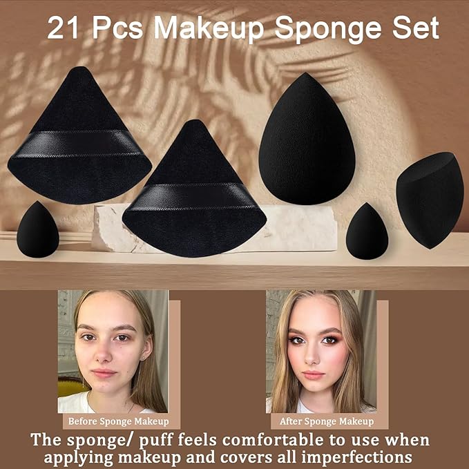 21 pcs Black Beauty Blender Makeup Sponge Bulk:Blender Sponges 21 Pcs for Liquid, Cream, and Powder, Multi-colored Pink make up sponges for foundation