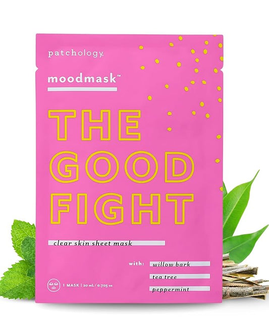 Patchology Moodmask The Good Fight Facial Sheet Mask - Hydrating & Soothing Face Mask for Men and Women - Willow Bark, Tea Tree & Peppermint for Moisture and Skin Support