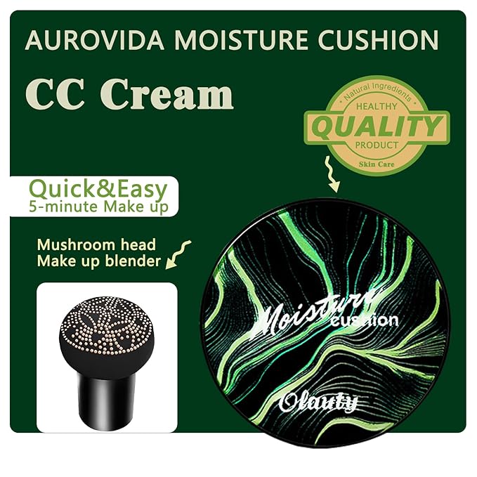 Moisture Cushion CC Cream Foundation for Mature Skin - Flawless Concealer BB Cream with Mushroom Head, Long-Lasting Waterproof Air Cushion CC, Natural honey and pine Makeup cream, Even Skin Tone（03#）