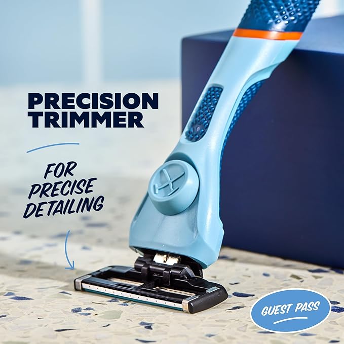 Dollar Shave Club | The Guest Pass Shave Set | 2 Extra Close Refill Cartridges, 1 Handle (Blue), 1 Razor Cover