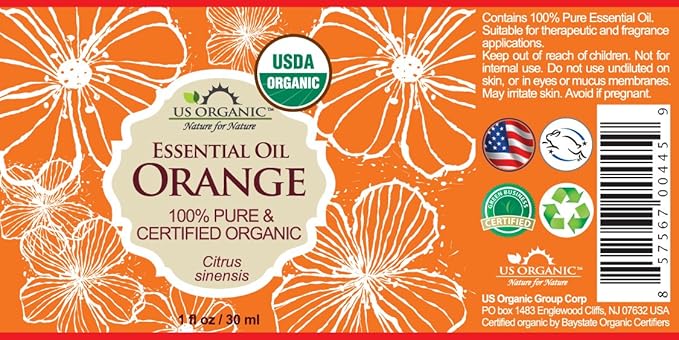US Organic 100% Pure Sweet Orange Essential Oil - USDA Certified Organic - 30 ml Pack of 2 - w/Improved caps and droppers (More Size Variations Available)