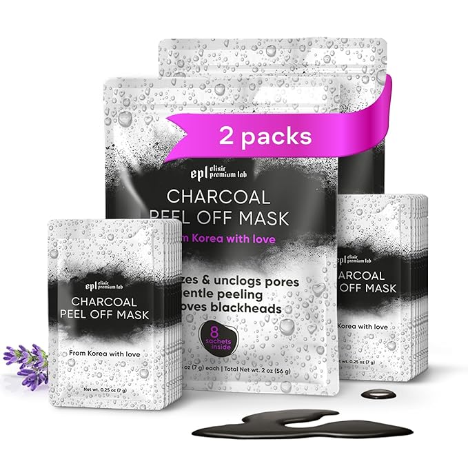 Activated Charcoal Face Masks Skincare 2 pack (16 sachets) - Korean Skin Care Products - Face Mask Peel Off Skin Care - Gently Cleansing Charcoal Face Mask for Men & Women Face Care