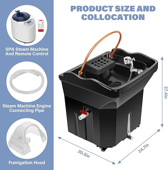 Head Spa Equipment with 60L Water Storage Tank, Warm Steam & Hair Wash Sink for Scalp Care and Relaxation (Head Spa Equipment-Black)