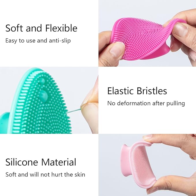 4 Pcs Silicone Face Scrubber, Beomeen Facial Cleansing Brush Soft Silicone Facial Exfoliation and Massage Brush Blackhead Scrubber for Men and Women (Green+ Blue+ Rose+ Pink)