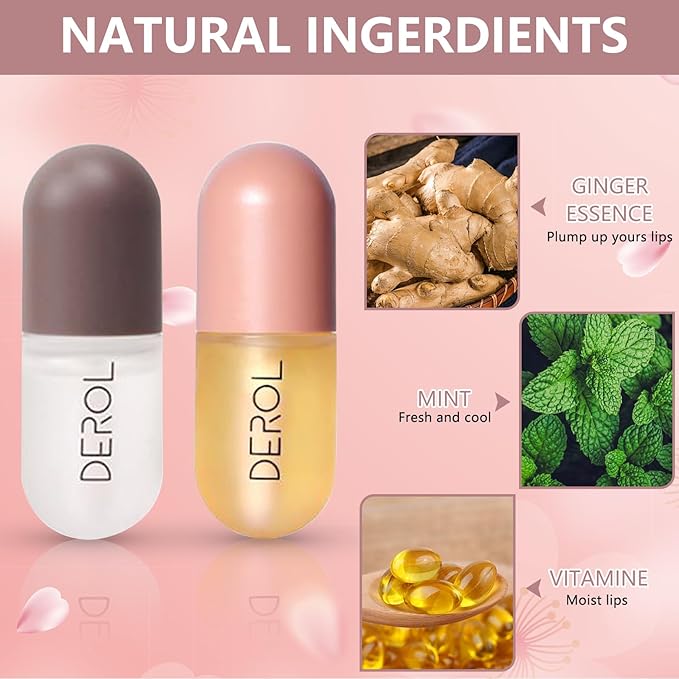DEROL 2Pcs Natural Lip Plumper, Plant (5.5MLX2)