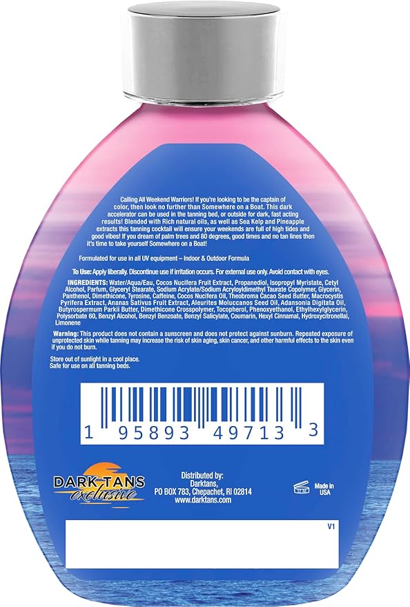Somewhere On A Boat Tanning Lotion for Indoor Tanning Beds/Outdoor Sun Tan Dark Tanning Bed Lotion w/Coconut Oil, Pineapple & Shea Butter 13.5oz - White Lotion, NO Bronzer