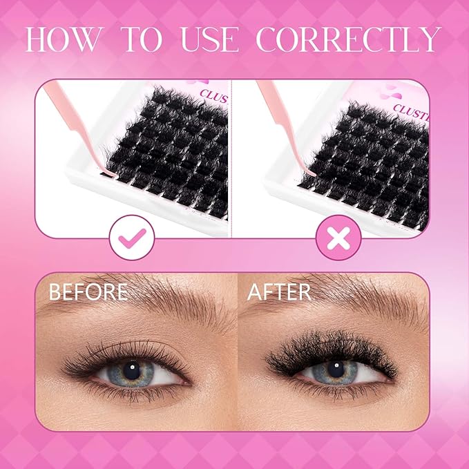 Cluster Lashes D Curl Lash Clusters Wool Curly Wispy Lashes Fluffy Eyelash Clusters Natural Look Thin Band & Soft Individual Lashes Cluster Volume at Home(DM20-D-10-16MIX)