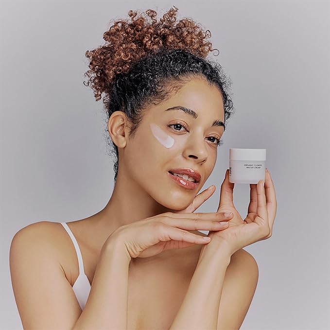 Whamisa Organic Flowers Water Cream, 95.2% Organic, Waterless Formula, Fermented Postbiotic for Deep Hydration & Soothing, Moisturizing (50ml)