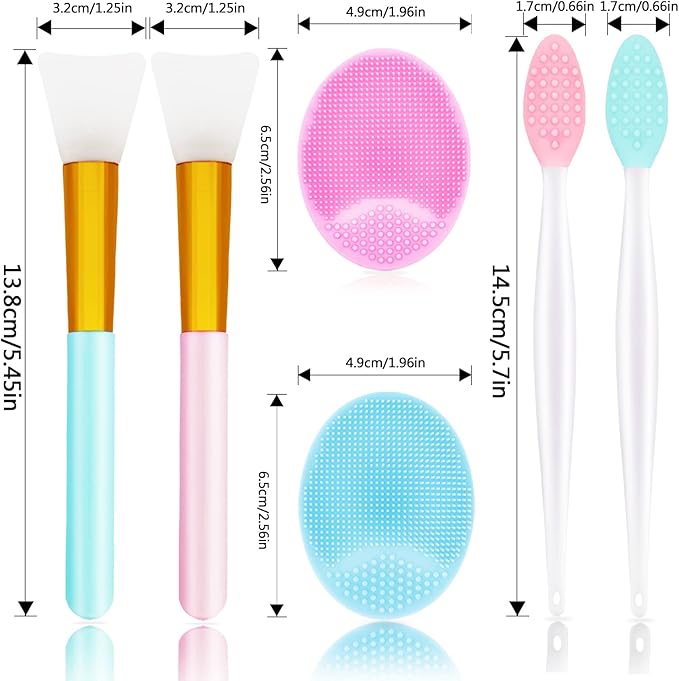 6 PCS Silicone Face Scrubber Brush Set, 2pcs Lip Scrub Brush, 2PCS Face Cleansing Brush Silicone Face Exfoliator Tool, 2pcs Facial Applicator Brush for Women Men