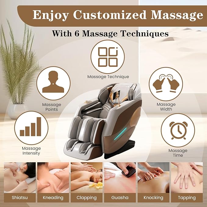 4D Massage Chair Full Body, Zero Gravity SL-Track Shiatsu Massage Chair Recliner, 15 Modes, Airbag Massage, with Heat Body Scan Bluetooth Foot Roller, AI Control