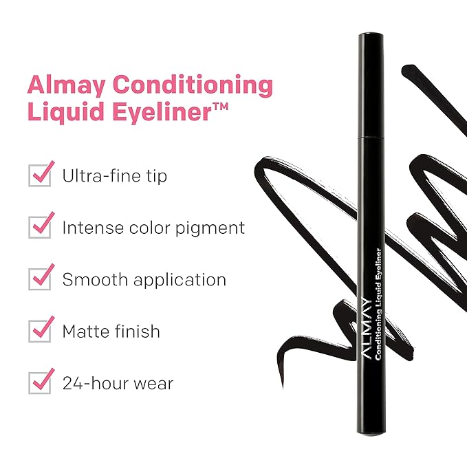 Almay Conditioning Liquid Eyeliner, Longwearing, Waterproof, Hydrating, 10 Black, 0.03 fl oz.