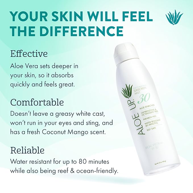 Aloe Up White Collection Sunscreen Lotion SPF 30 - Broad Spectrum UVA/UVB Sunblock for Face and Body - With Aloe Vera Gel - Alcohol-Free - Reef-Friendly - Coco-Mango Fragrance - 4 Oz