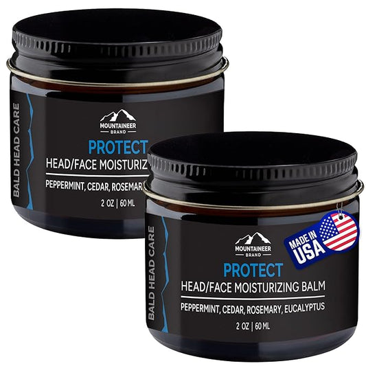 Mountaineer Brand Bald Head Care For Men | Protect Moisturizing and Post-Shave Healing Balm | Non-Greasy Scalp and Face Matte Moisturizer Lotion | Natural Botanical Blend | 2 pack 2oz