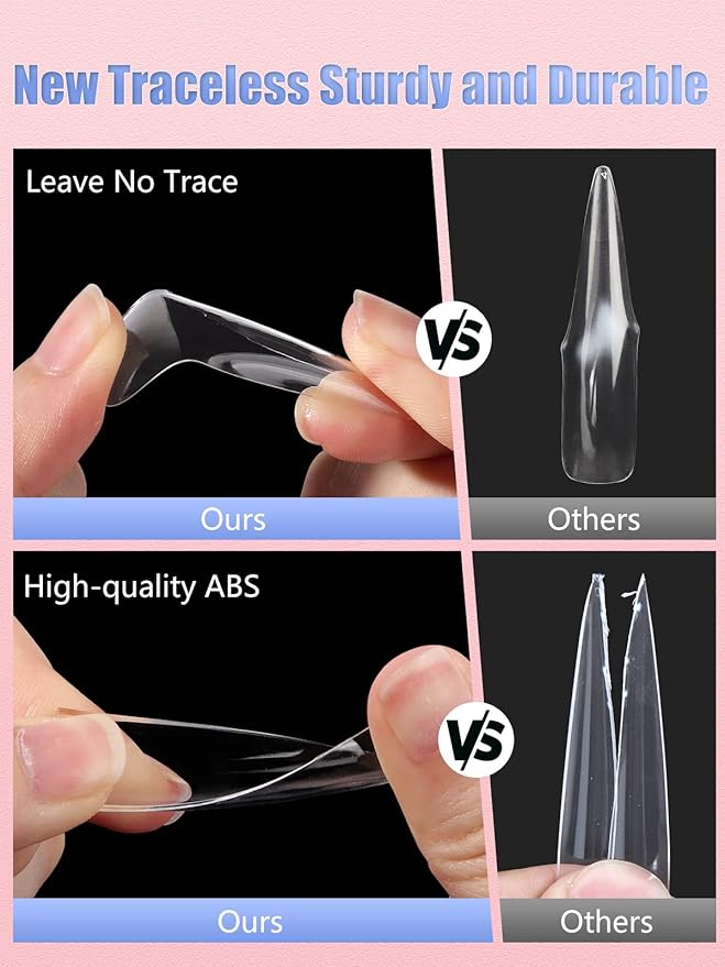 Clear Long Stiletto Nail Tips, 504PCS XXXL Extra Long Stiletto Fake Acrylic Nails, Full Cover Soft Gel C Curve Nail Tips False Nail Extension Tips for Manicure Salon DIY Nail Art 12 Sizes