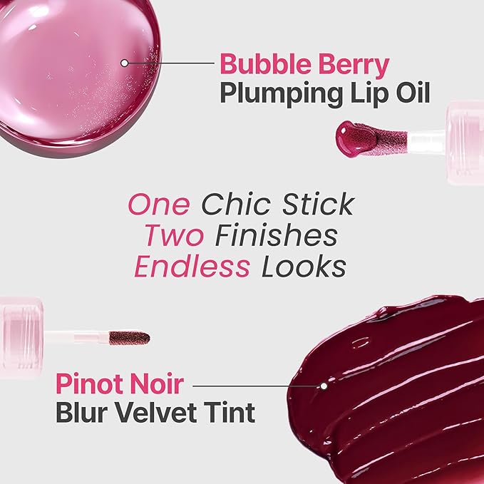 Epielle Herg Dual Lip Tint & Oil Pinot Noir & Bubble Berry, Double-Ended 2-in-1 Korean Lip Tint & Lip Plumper, Long-Lasting, Stocking Stuffers, Thanksgiving Essentials