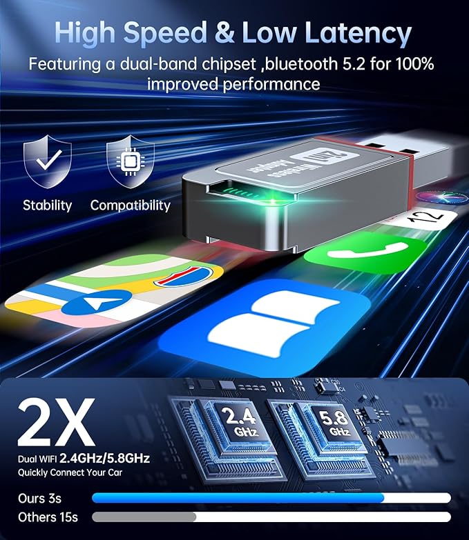 2in1 Wireless Carplay Adapter,2025 Upgrade Mini USB Design for Car Play&Android Auto,Easy Use Fast Stable Connection for iPhone (Grey-Brown)