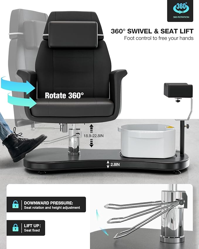 VARONXE Pedicure Chair for Nail Tech No Plumbing, Portable Pedicure Station for Foot Spa w/Pedicure Stand and Massage Foot Bath, Professional Gel Jelly Pedicure Chairs, Black