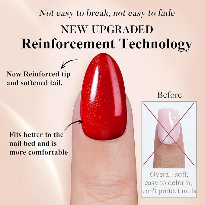 Red Press on Nails Almond, Jofay Fashion Soft Gel Fake Nails, Press on Nails, Reusable & Natural Acrylic False Nails, Stick on Nails for Women Girls Gift, Glue on Nails Kit 32 Pcs