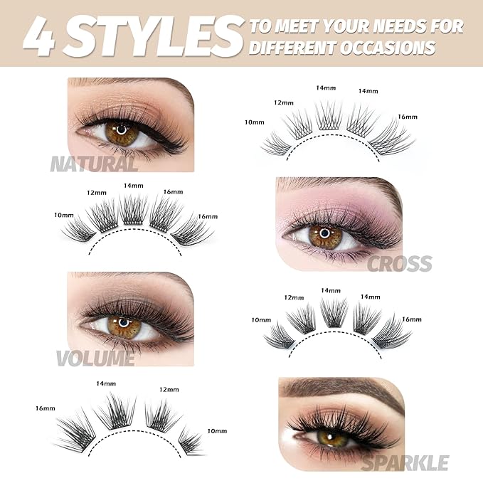 DIY Eyelash Extension Lash Clusters 120 Clusters False Eyelash 3D Effect Individual Natural Lashes Set at Home Eyelash Extension Kit Lashes Pack Sparkle Mixed