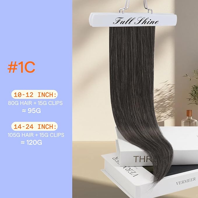 Full Shine Invisible Clip in Hair Extensions Human Hair Mocha Brown Real Human Hair Extensions Clip ins 12 Inch 95 G 7 Pcs