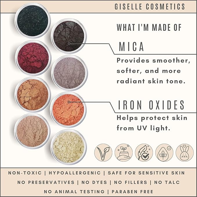 Brown Eyed Girl Loose Mineral Eye Shadow Makeup - Organic, Non-Toxic Glitter Eyeshadow, Loose Powder, Nude Eyeshadow Palette, Copper, Black Shimmer, Light Pink, Bronze