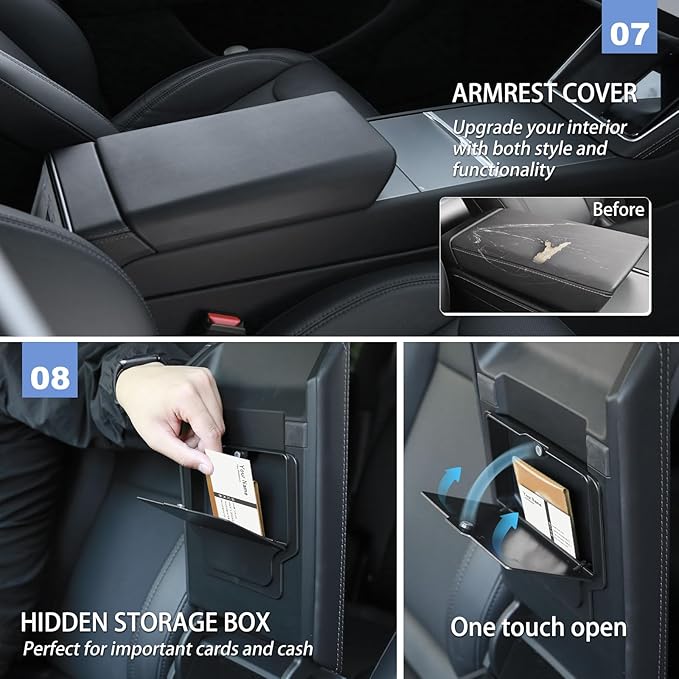10PCS Center Console Organizer for Tesla Model Y Juniper 2025 2026 Accessories, Double Layer Center Console Trays Charger Pad Cup Holder Hidden Storage Box Armrest Cover for Model Y Juniper