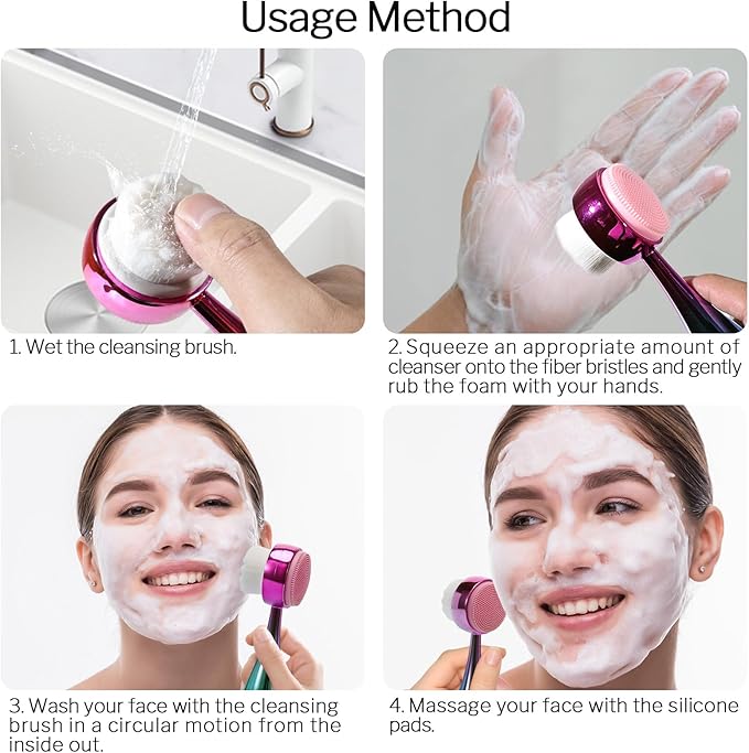 Face Brush 2 in 1, Facial Cleansing Brush Double Sides, Facial Exfoliation Scrub Brush Silicone Manual Face Scrubber Brush for Gentle Deep Pore Cleansing, Skincare (Green, 1 Pack)