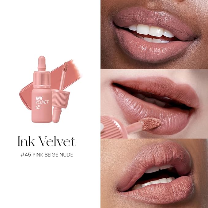 Peripera Ink the Velvet Lip Tint - High Pigment Color, Longwear, Weightless, Not Animal Tested, Gluten-Free, Paraben-Free (045 PINK BEIGE NUDE)