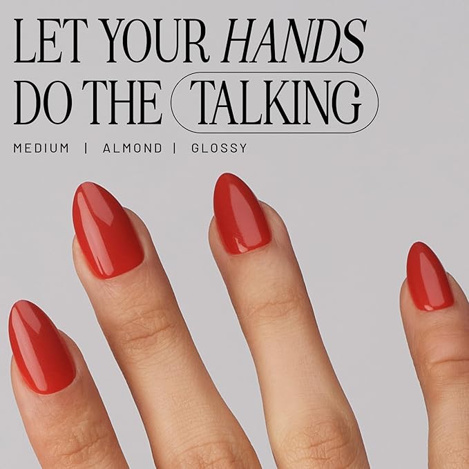 Lilac St - Press on Nails, Slow Burn (30 Nails, 15 Sizes) - Medium, Almond, Glossy, Opaque - Brush-On Nail Glue, Nail File, Cuticle Stick, Prep Pad - Cruelty Free, Vegan, Women Founded