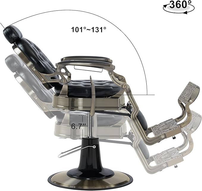 BarberPub Heavy Duty Metal Vintage Barber Chair All Purpose Hydraulic Recline Salon Beauty Spa Chair Styling Equipment 8914 (Black with Brushed Bronze Frame)