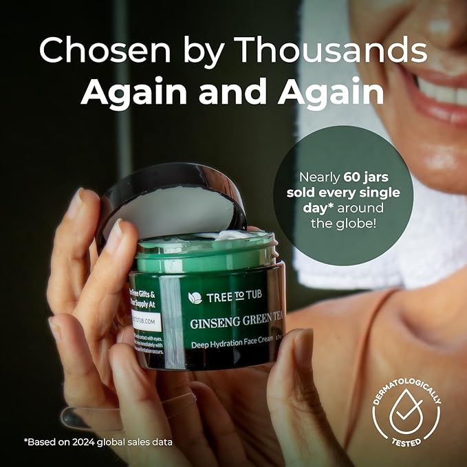 Tree to Tub Hydrating Face Moisturizer for Dry & Sensitive Skin - Water Based Hyaluronic Acid Facial Moisturizer, Moisturizing Face Cream for Women & Men w/Organic Aloe, Green Tea, Natural Ginseng
