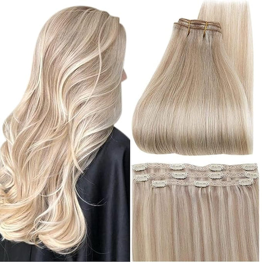 Full Shine Blonde Hair Extensions Clip in Human Hair Highlights Blonde Hair Clip in Hair Extensions Easy to Wear Lightweight 3 Pcs 18 Inch 60 G