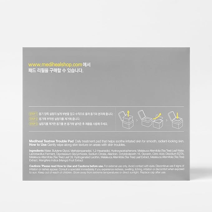 (Only Refill) Mediheal Teatree Trouble Pad (100 Pads) - Cotton Facial Toner Pads for Calm Sensitive & Acne Prone Skin - Vegan Gauze Pad