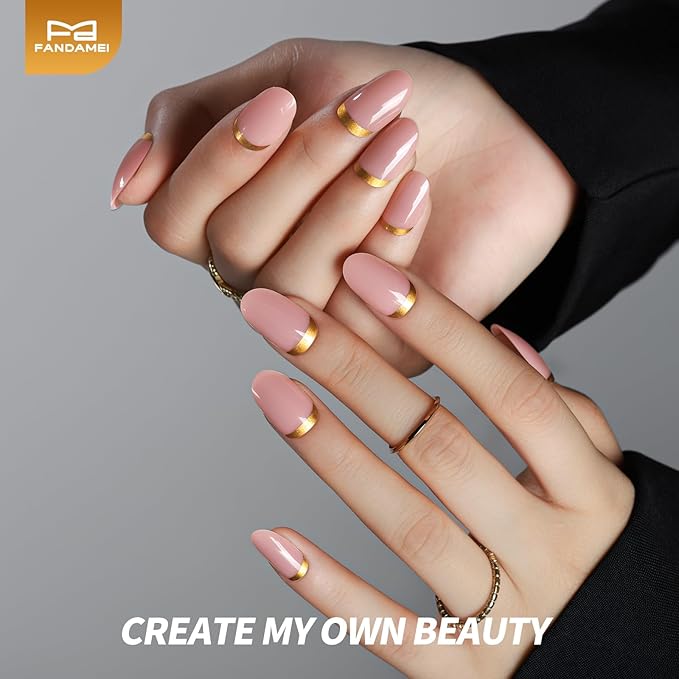 FANDAMEI Press on Nails, 24 Colors 576PCS Press on Nails Oval, Cat Eye Press on Nails Short, Glitter Fake Nails, Press on Nails French Tip Natural Glossy Nails for Nail Art