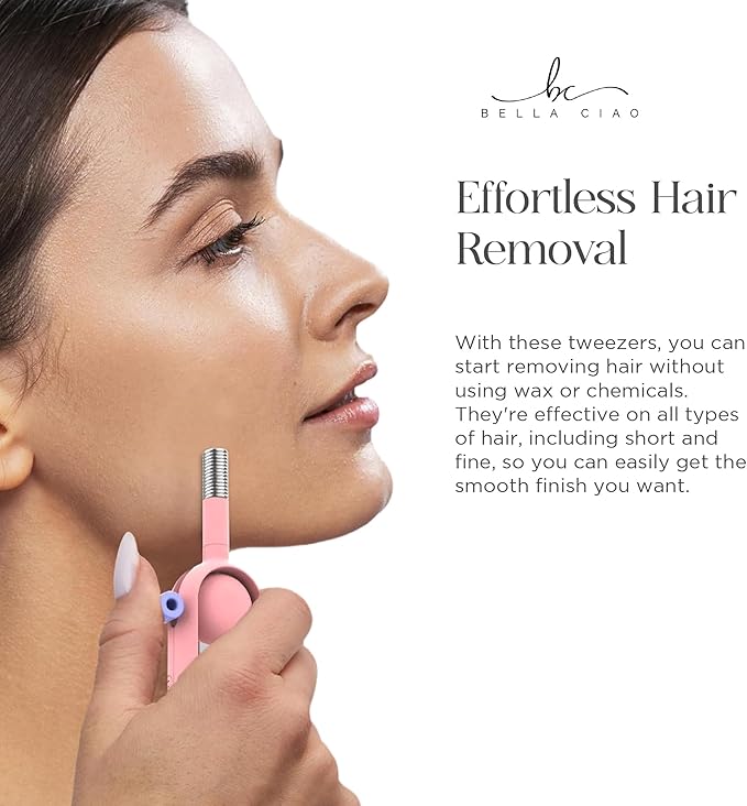 Bella Ciao Gentle Precision Facial Coil Tweezer, Facial Hair Remover for Women and Men, Hair-Removal Tool for Chin, Face, Upper Lip, and Body, Pink