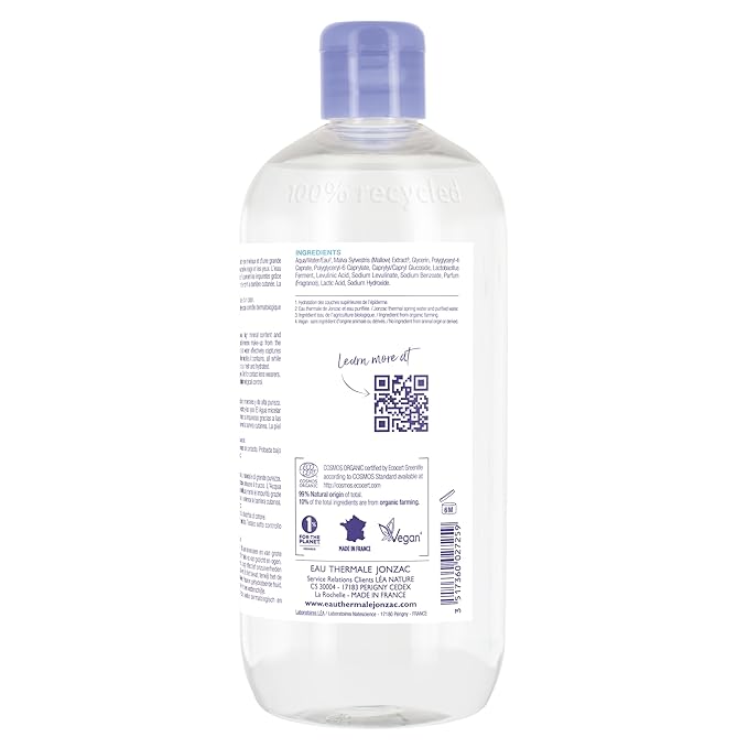 Eau Thermale Jonzac 99% Organic Micellar Water - Natural Eye & Face Makeup Remover - Hydrating With Thermal Spring Water - For Sensitive Skin - Non-Toxic - Agua Micelar Orgánica - 16.9 Fl Oz