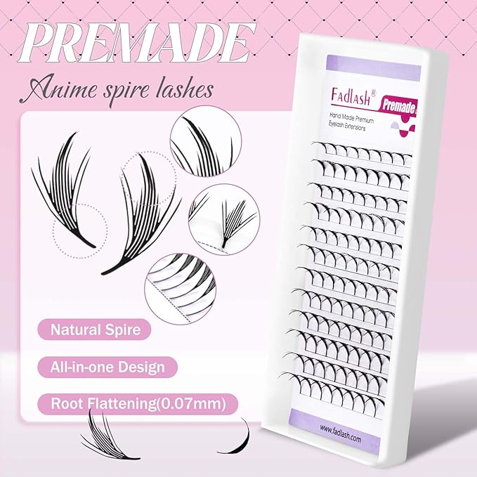 Premade Lash Fans Natural Anime Lashes 0.07 C Curl Manga Lashes Soft Black Eyelash Extensions for Professional Salon Use by FADLASH (0.07-C-8-14mm)