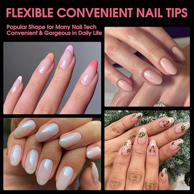 Short Almond Soft Gel Nail Tips, BORNBYME 216 PCS Pre Buff Full Cover Shaped Nail Extenison Tips Half Matte Gel Nail Tips