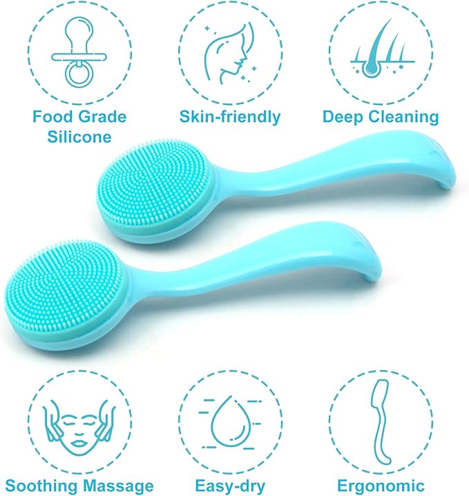 3pcs Silicone Manual Face Scrubber, Soft Face Scrubber Exfoliator, Waterproof Skin Friendly Face Cleansing Brush for Blackheads Whiteheads Makeup Residues Removal- Blue