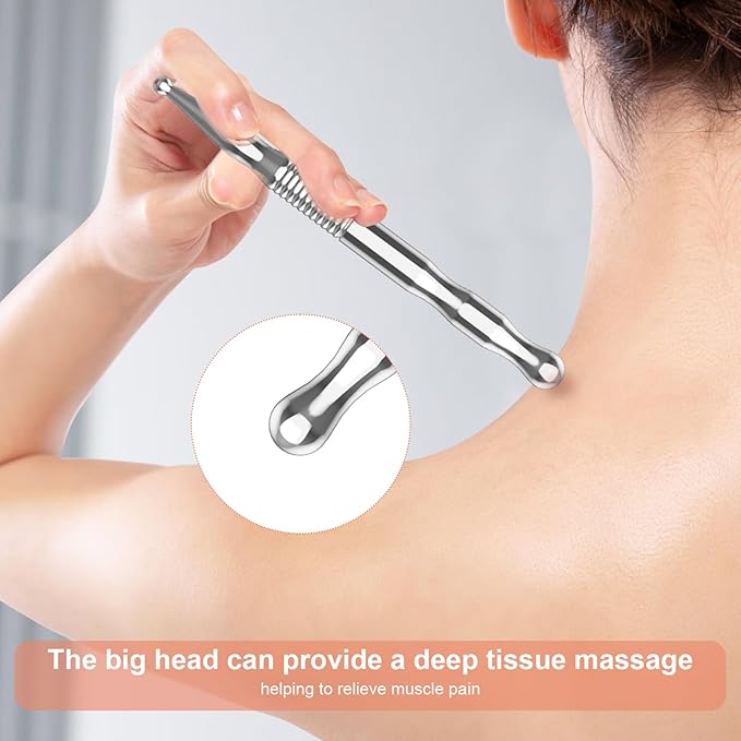 Stainless Steel Gua Sha Tool & Acupuncture Pen- Deep Tissue Massage & Pain Relief Therapy with Trigger Point - Full Body Self-Massage Acupressure Bar for Relaxation (JGS-3)