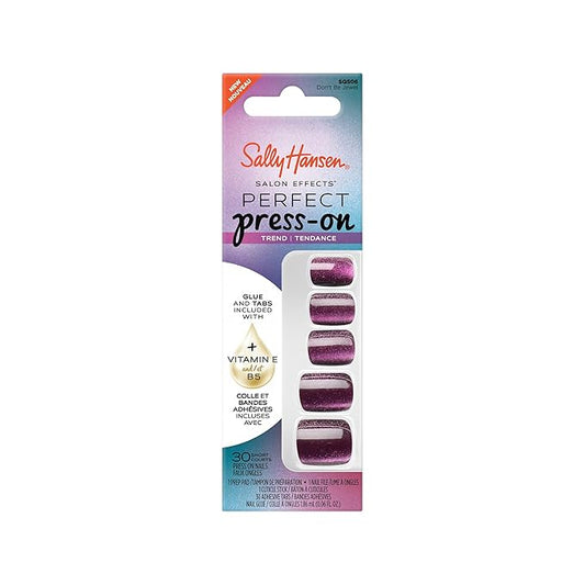 Sally Hansen Salon Effects Perfect Press-On Nails | Square Shape | Easy to Apply, Non-Damaging | 30 Nails, Nail Glue, Adhesive Tabs, File | Don't Be Jewel
