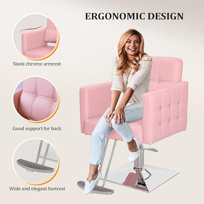 OmySalon Hair Salon Chair Hydraulic Barber Chair for Home Barbershop Pink, Braiding Chair for Hair Stylist Heavy Duty, Styling Hairdressing Beauty Spa Equipment